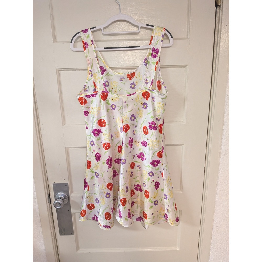 Y2K Vintage Gilligan O'Malley Floral Satin Mini Slip Dress White Red Large - Picture 4 of 4